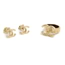 Parure Chanel Golden CC clips on earrings and Ring TDD52 US6 set