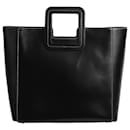 Black contrast-stitched leather tote bag - Staud