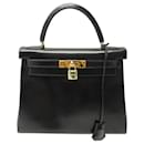 VINTAGE HERMES KELLY HANDBAG 28 Back in Black Box Leather 1992 LEATHER BAG - Hermès