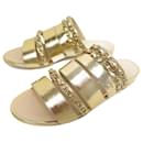 NEW CHANEL G SHOES34923 CHAIN MULES 36 GOLD LEATHER SANDALS SHOES - Chanel