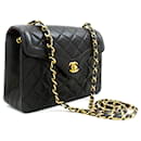 CHANEL Vintage Small Chain Shoulder Bag Black Quilted Flap Lamb - Chanel
