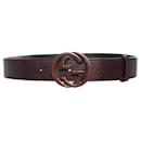 gucci, brown leather G buckle belt - Gucci