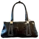 Croc embossed leather handbag with contrast stitching - Tod's