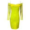 Cushnie – Schulterfreies Kleid aus Spitze und Satin in Limettengrün - Autre Marque