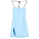 The Attico Knotted Strap Mini Dress in Baby Blue Silk