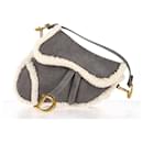 Dior Saddle Bag in Grey Suede and Cream Shearling