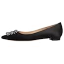 Black satin bejewelled flat shoes - size EU 38 - Manolo Blahnik