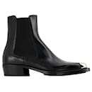 Boxcar Boots in Black/Silver leather - Alexander Mcqueen