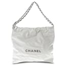 Chanel White Small 22 Quilted Shiny Calfskin Tote