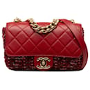 Chanel Red CC Quilted Lambskin and Tweed Single Flap