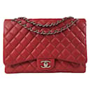 Chanel Red Maxi Classic Caviar lined Flap