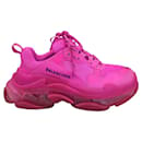 Balenciaga Triple S Clear Sole Sneakers in Fuchsia Pink Polyurethane