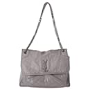Saint Laurent Quilted Crinkle Large Niki Bag in Grey Leather