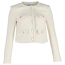 Self-Portrait Boucle Cropped Jacket in Cream Wool Blend - Self portrait