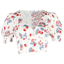 Reformation  Mendez Cropped Printed Blouse In White Silk