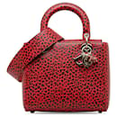 Lady Dior in pelle rossa media con stampa leopardata