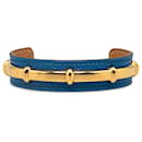 Bracelet manchette Agatha en cuir bleu Hermès