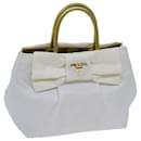 PRADA Hand Bag Nylon White Gold Auth 71016 - Prada