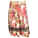 Tuleh Beige / Red Multi Floral and Leopard Printed Silk Skirt - Autre Marque