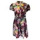 See by Chloe Burgundy Multi Floral Printed Short Sleeved Cotton Dress - Autre Marque