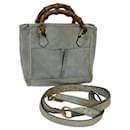 GUCCI Bamboo Hand Bag Suede 2way Light Blue Auth 71086 - Gucci