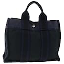 HERMES Fourre Tout PM Hand Bag Canvas Navy Black Auth bs13675 - Hermès