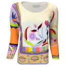 Etro Ivory Multi Printed Silk Knit Pullover Sweater