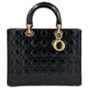 Lady Dior Large Zip Cannage Lambskin Leather 2-Ways Tote Bag Black