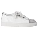 Lanvin Glitter Cap-Toe Low-Top Sneakers in White Leather
