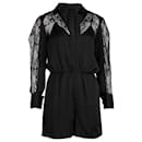 Maje Ines Lace-Paneled Playsuit in Black Polyester