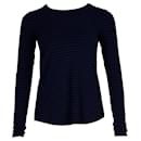Theory Striped Long-Sleeve Top in Navy Blue and Black Viscose