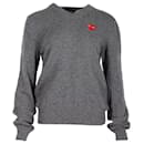 Comme Des Garçons Play Heart-Logo V-neck Sweater in Grey Wool - Comme Des Garcons