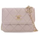 Chanel Purple CC Quilted Caviar Coco Card Holder on Chain