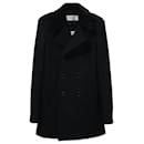 Abrigo corto con botonadura forrada de lana negra Saint Laurent