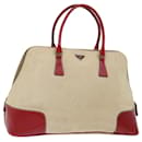 PRADA Hand Bag Canvas Beige Red Auth 71097 - Prada