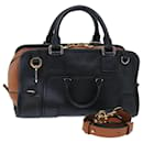 LOEWE AMAZONA 28 Multiplication Hand Bag Leather 2way Black Brown Auth 71072A - Loewe
