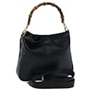 GUCCI Bamboo Shoulder Bag Leather 2way Black 001 1998 1638 Auth bs13384 - Gucci