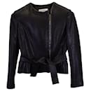Saint Laurent Zipped Belted Cropped Jacket in Black Wool