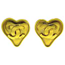 Chanel Gold CC Heart Clip On Earrings