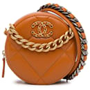 Chanel Piel de cordero marrón 19 Clutch Redondo Con Cadena