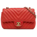 Chanel Red Mini Chevron Quilted Lambskin Rectangular Flap Bag