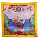 HERMES SCARF CHRISTOPHE COLOMB DISCOVERS AMERICA BROCHED SILK SQUARE - Hermès