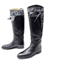 HERMES SHOES JUMPING BOOTS 38 DIES AND HORE SILK RIBBON LEATHER BOOTS - Hermès