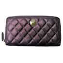 NEW CHANEL ZIP-UP WALLET IRISE QUILTED LEATHER PURPLE COIN WALLET - Chanel