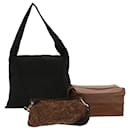 BOTTEGAVENETA Pouch Hand Bag Nylon Leather 3Set Brown Black Auth bs13471 - Autre Marque