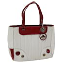 Christian Dior Hand Bag Leather White Red Auth 71321