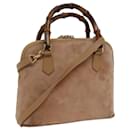 GUCCI Bamboo Hand Bag Suede 2way Brown Auth 71164 - Gucci