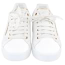 Dolce & Gabbana White/Gold Pearl Embellished Low Top Sneakers