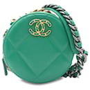 Chanel 19 Clutch redonda em pele de cordeiro com corrente verde