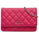 Chanel Klassische Lammleder-Geldbörse mit Kette in Rosa